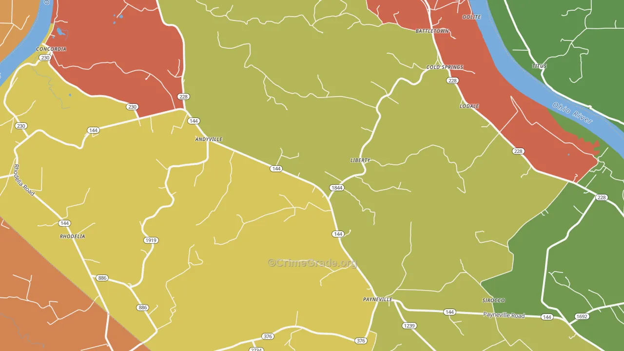 Payneville, KY Map of Robbery Rates
