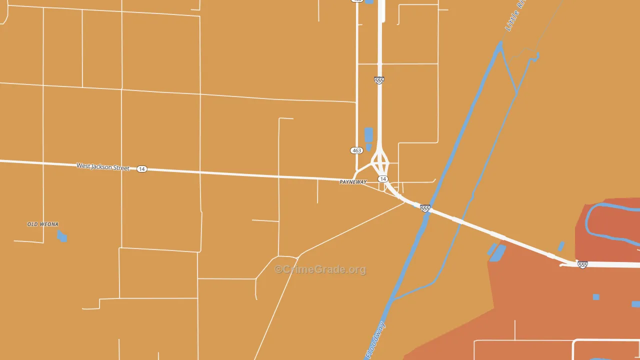 Payneway, AR Map of Robbery Rates