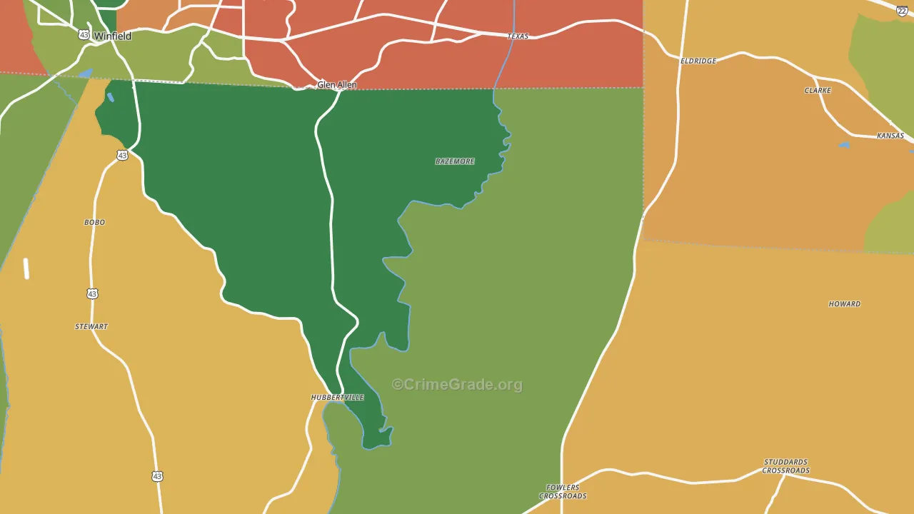 Pea Ridge, AL Map of Robbery Rates