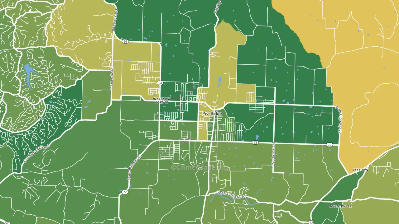 Pea Ridge, AR Map of Robbery Rates