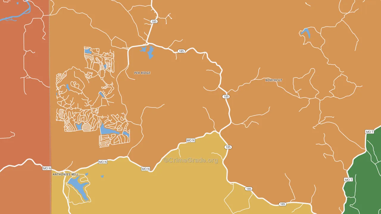 Pea Ridge, MO Map of Robbery Rates