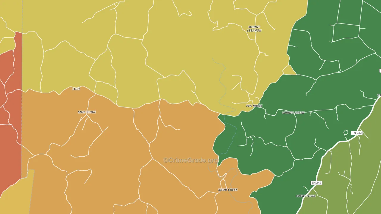 Pea Ridge, TN Map of Robbery Rates