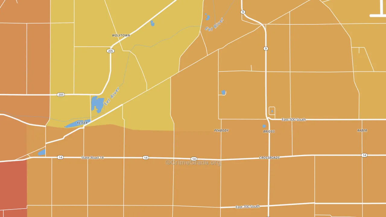 Peabody, IN Map of Robbery Rates