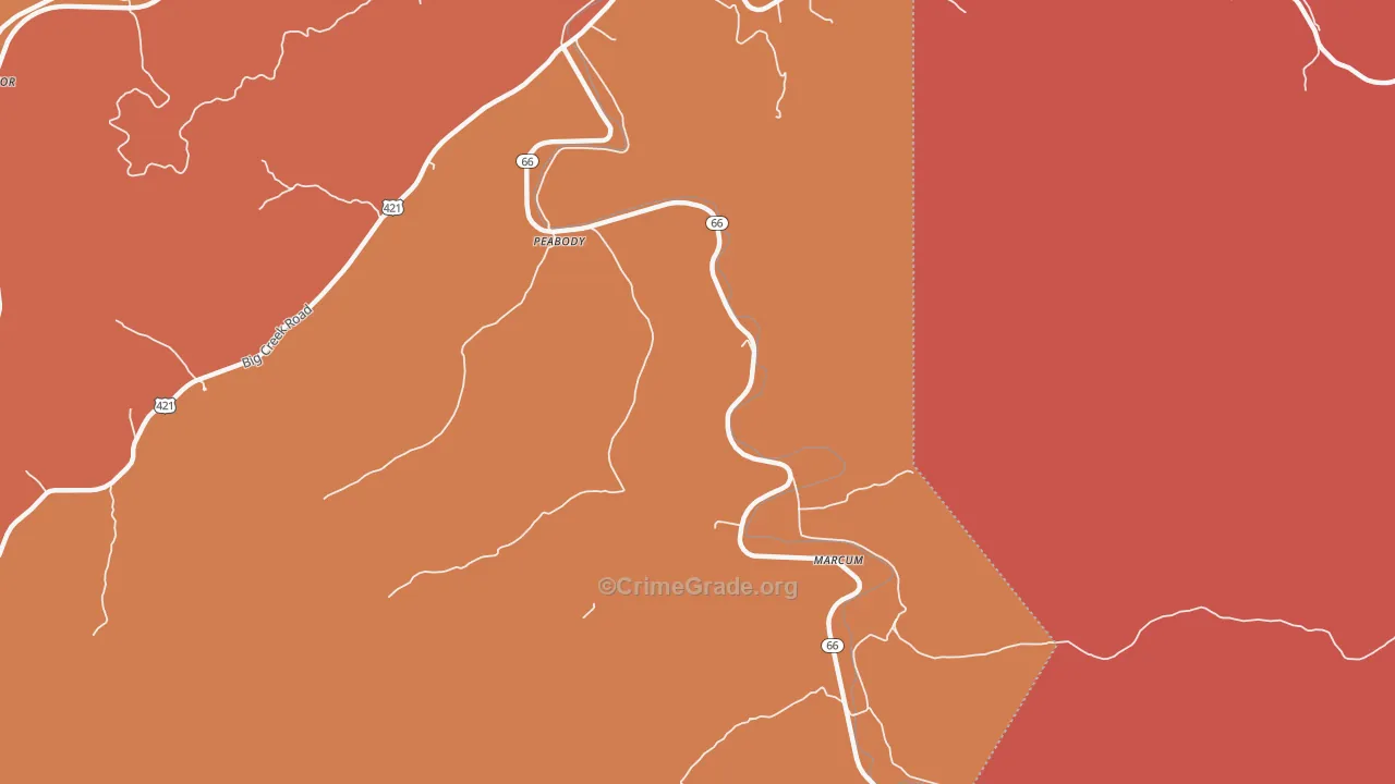 Peabody, KY Map of Robbery Rates