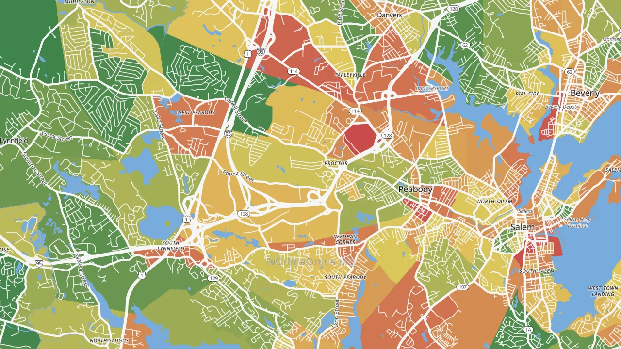 Peabody, MA Map of Robbery Rates
