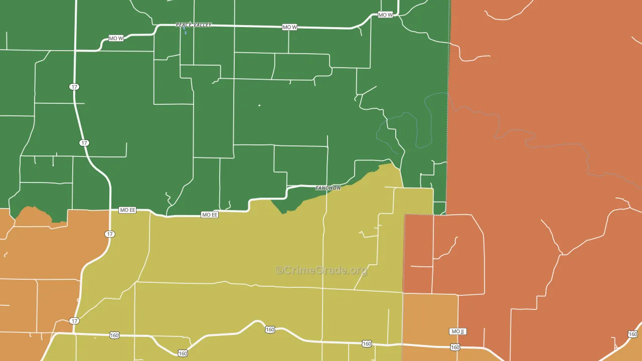 Peace Valley, MO Map of Robbery Rates