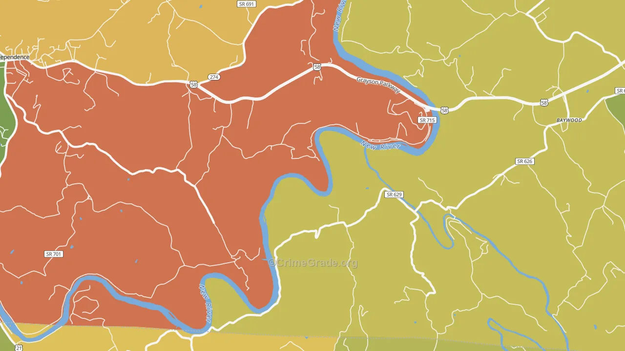 Peach Bottom, VA Map of Robbery Rates