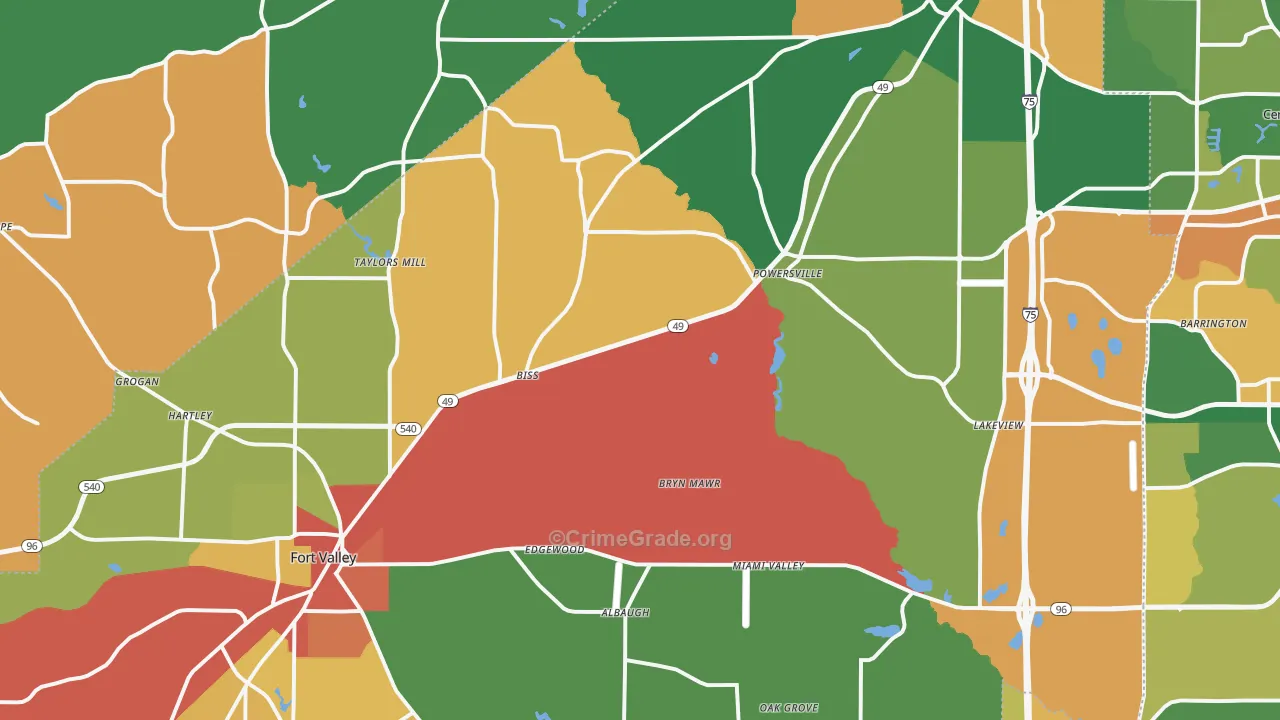 Peach County, GA Map of Robbery Rates