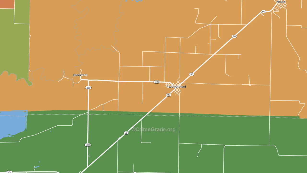 Peach Orchard, AR Map of Robbery Rates