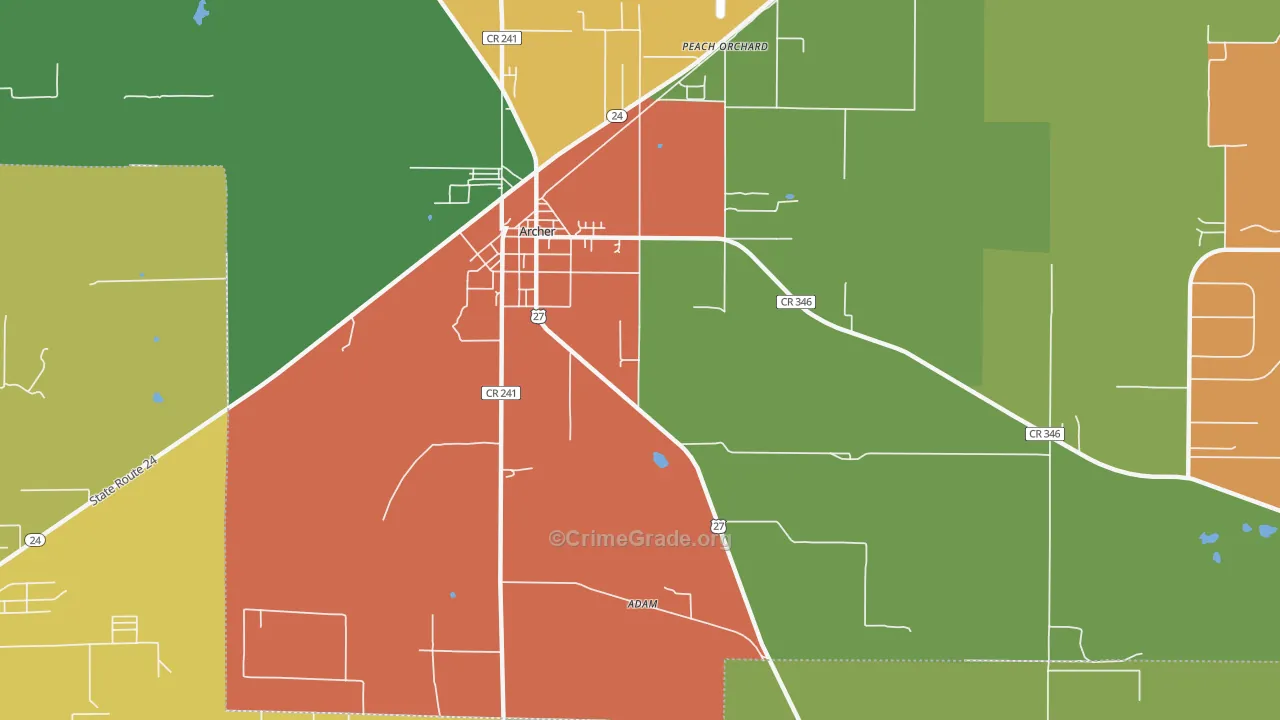 Peach Orchard, FL Map of Robbery Rates