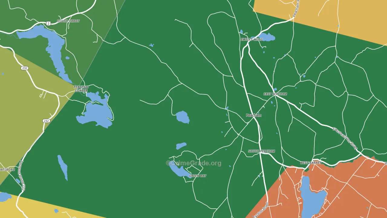 Peacham, VT Map of Robbery Rates