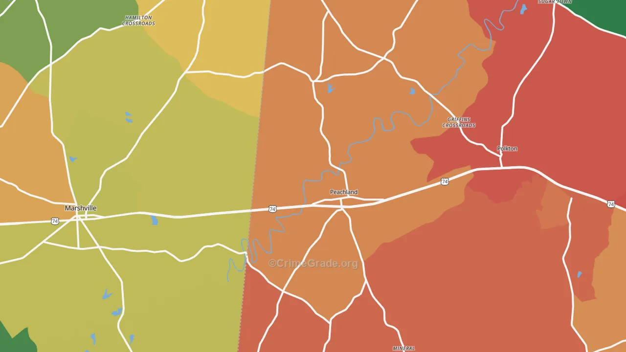 Peachland, NC Map of Robbery Rates