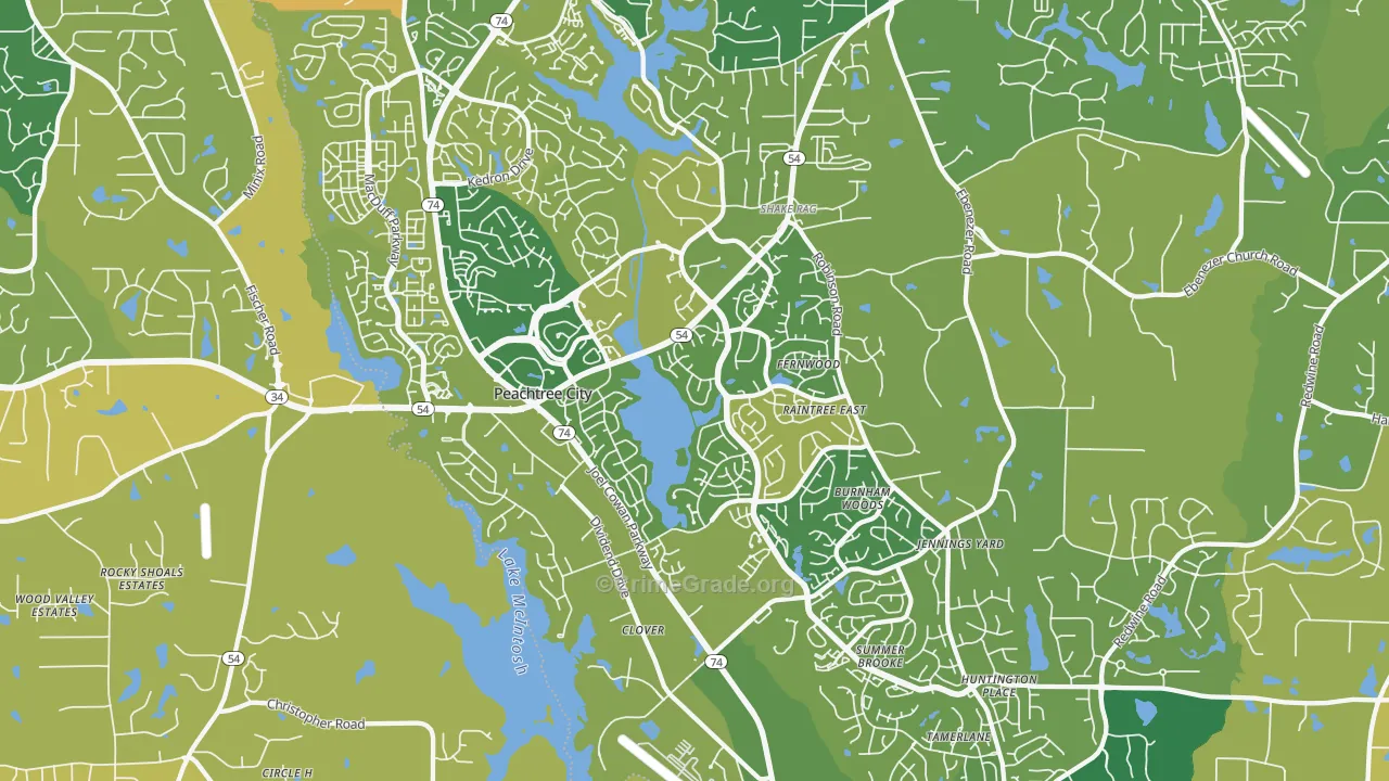 Peachtree City, GA Map of Robbery Rates