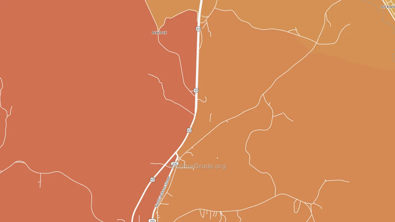 Peacock, AL Map of Robbery Rates