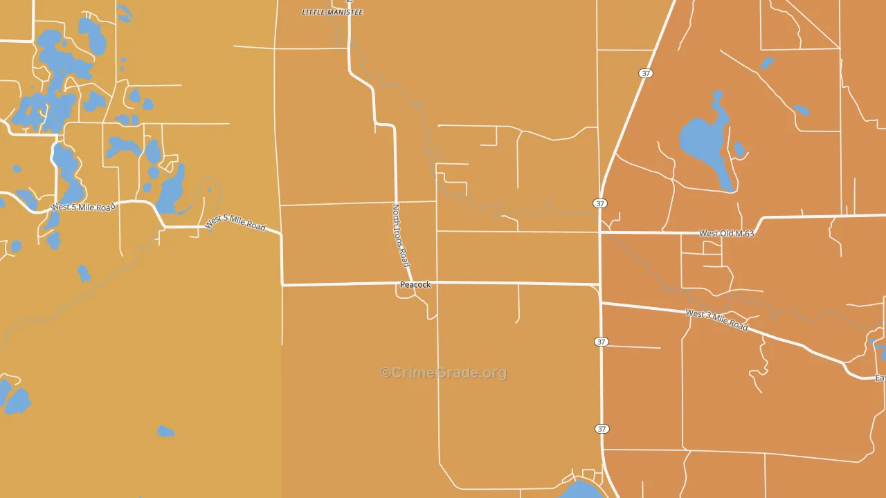 Peacock, MI Map of Robbery Rates