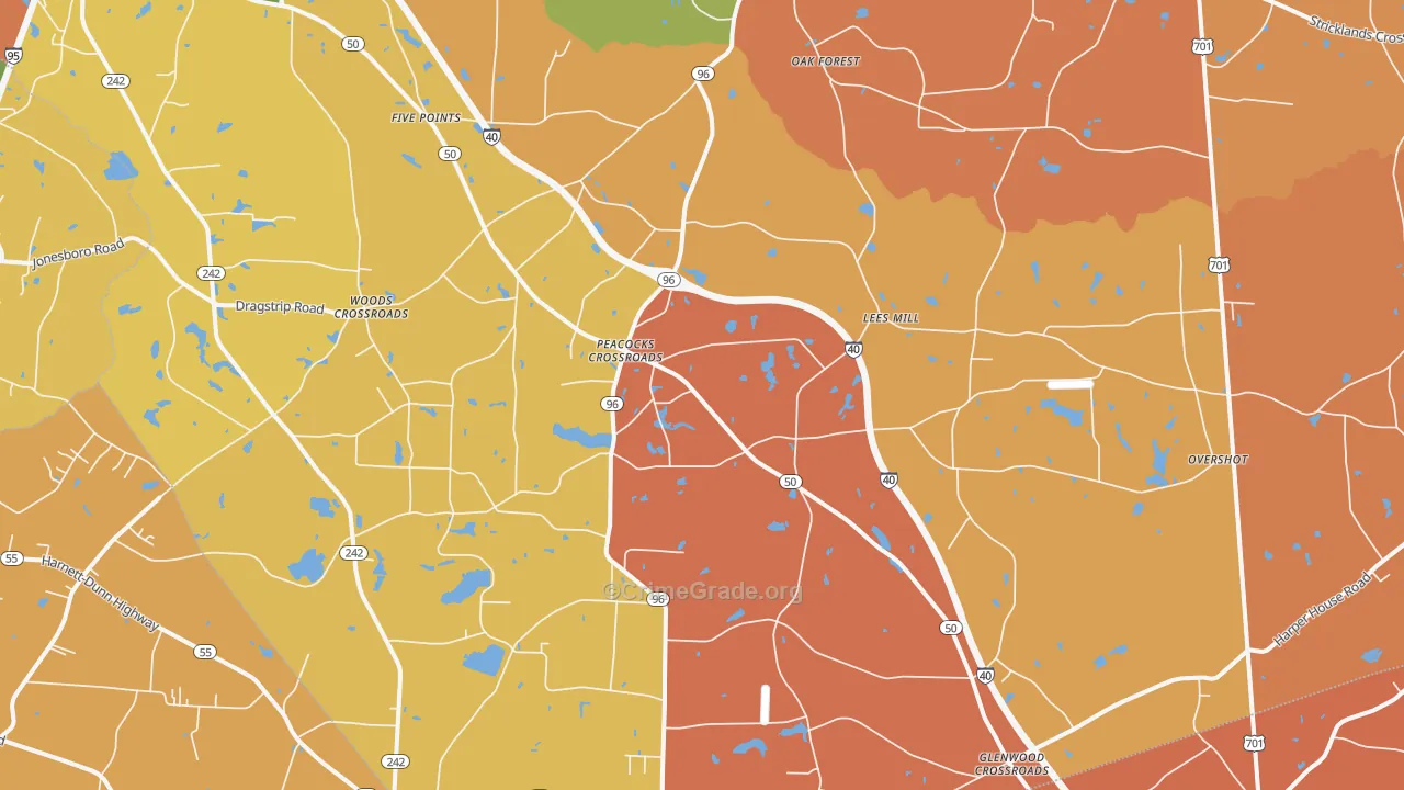 Peacocks Crossroads, NC Map of Robbery Rates