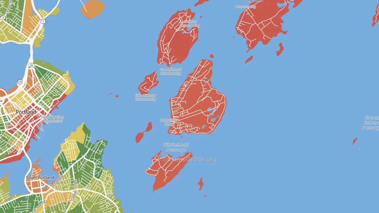 Peaks Island, ME Map of Robbery Rates
