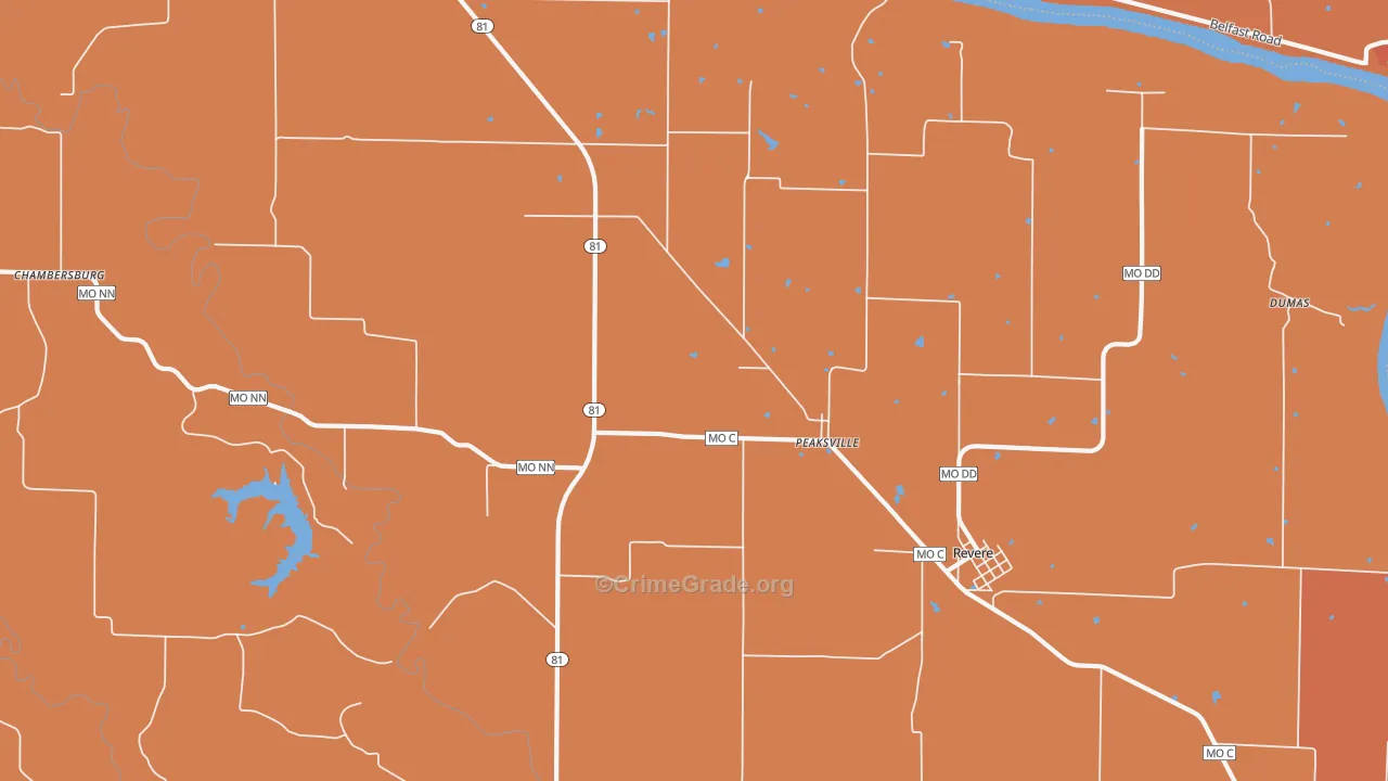 Peaksville, MO Map of Robbery Rates