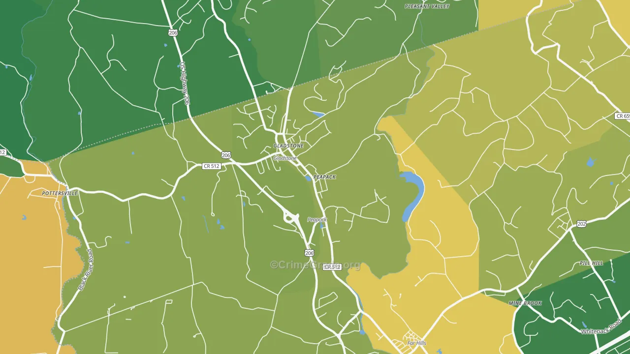 Peapack and Gladstone, NJ Map of Robbery Rates