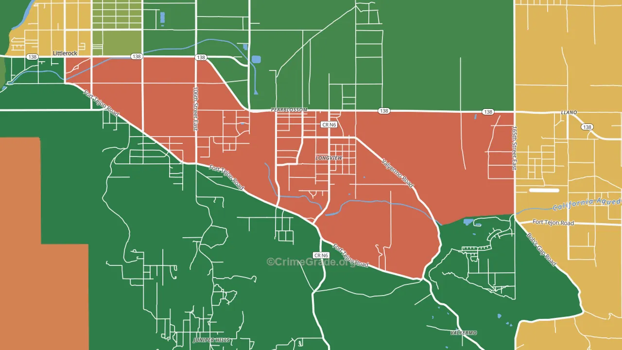 Pearblossom, CA Map of Robbery Rates