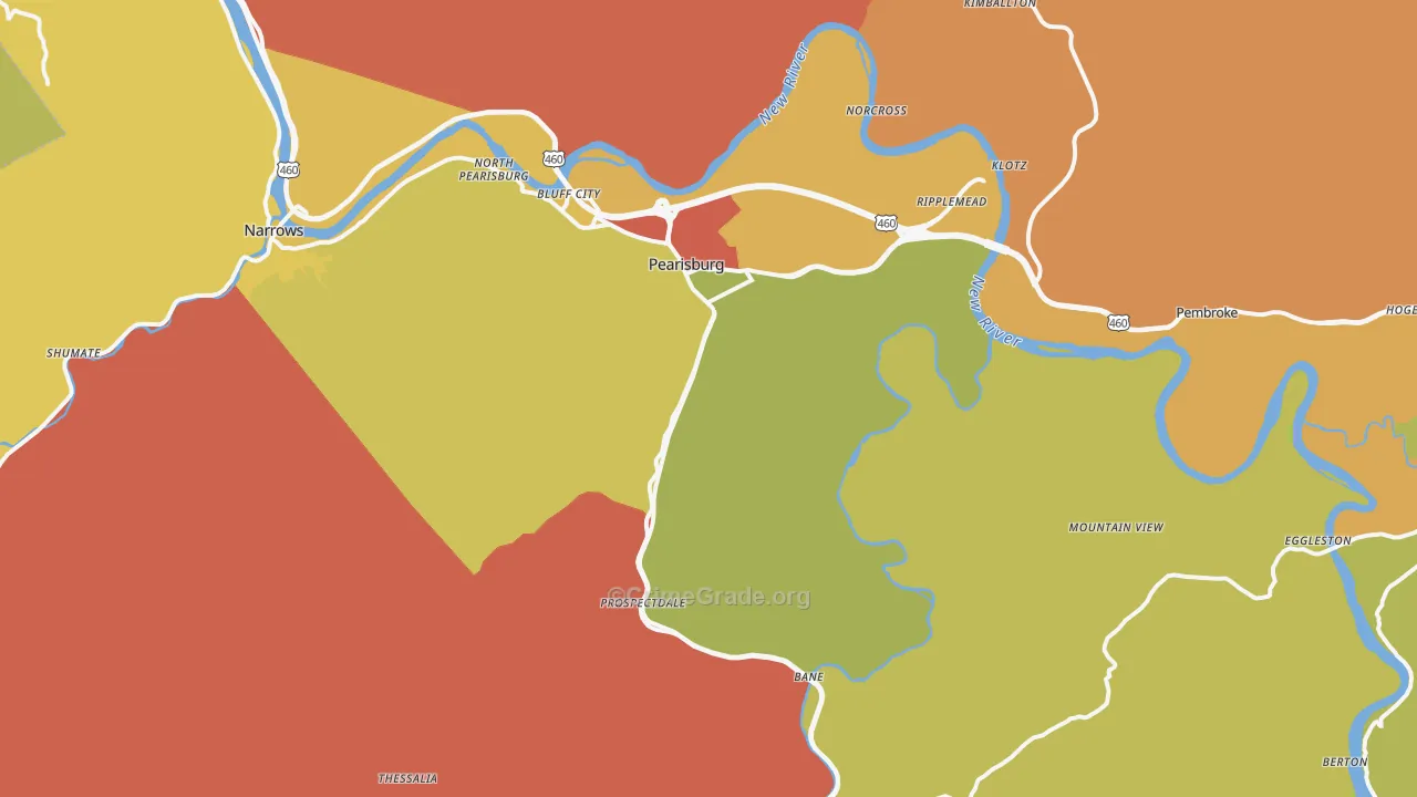 Pearisburg, VA Map of Robbery Rates