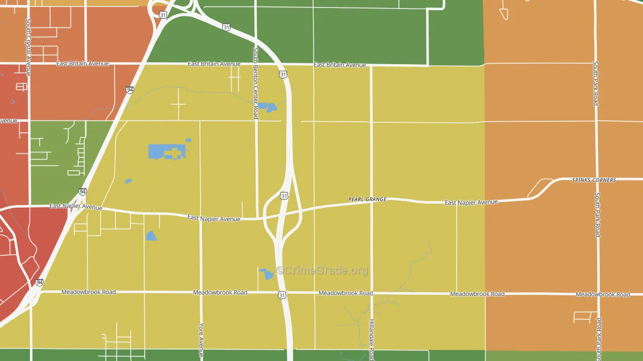 Pearl Grange, MI Map of Robbery Rates