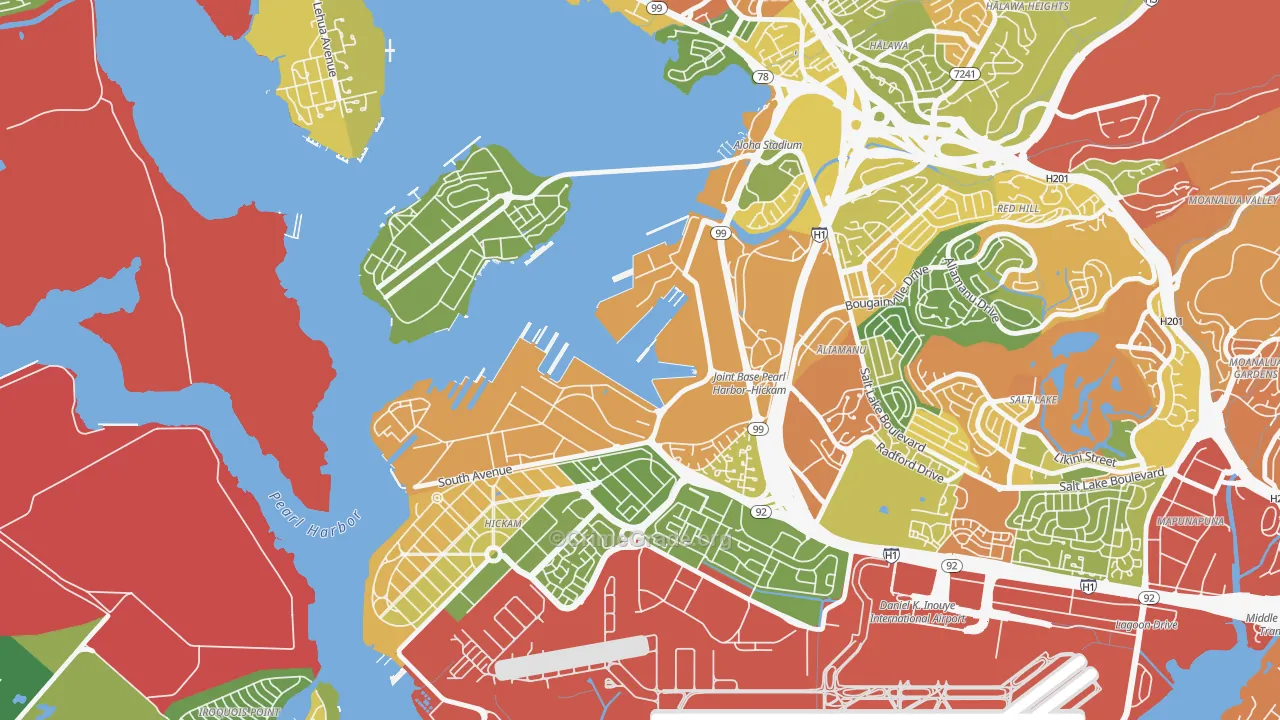 Pearl Harbor, HI Map of Robbery Rates
