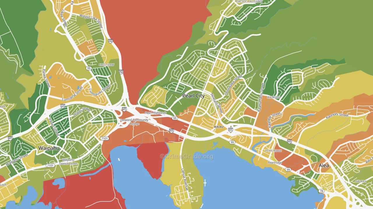 Pearl Highlands, Pearl City, HI Map of Robbery Rates