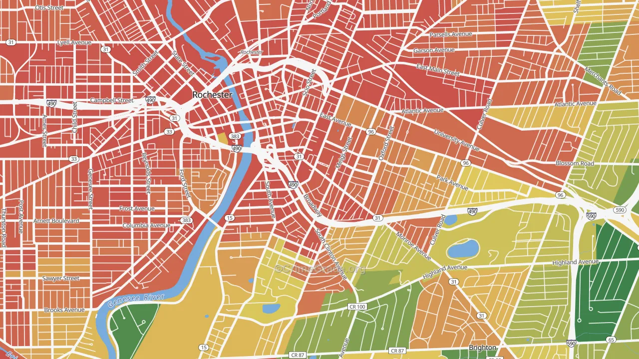 Pearl-Meigs-Monroe, Rochester, NY Map of Robbery Rates