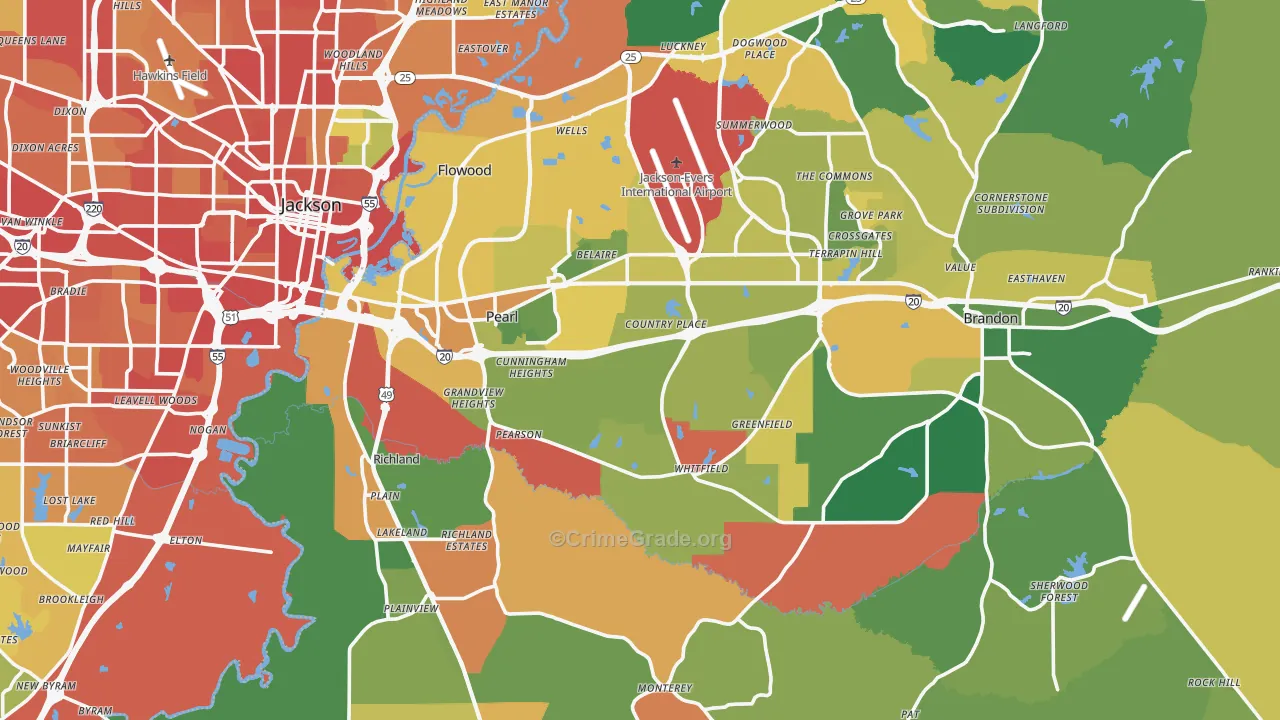 Pearl, MS Map of Robbery Rates