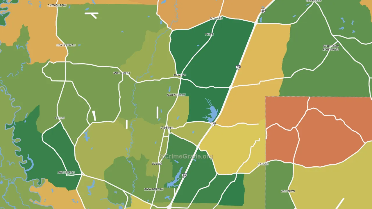 Pearl River County, MS Map of Robbery Rates