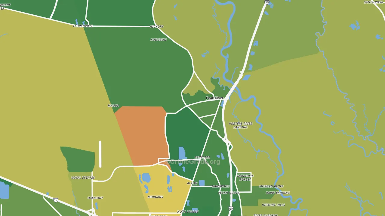 Pearl River, LA Map of Robbery Rates