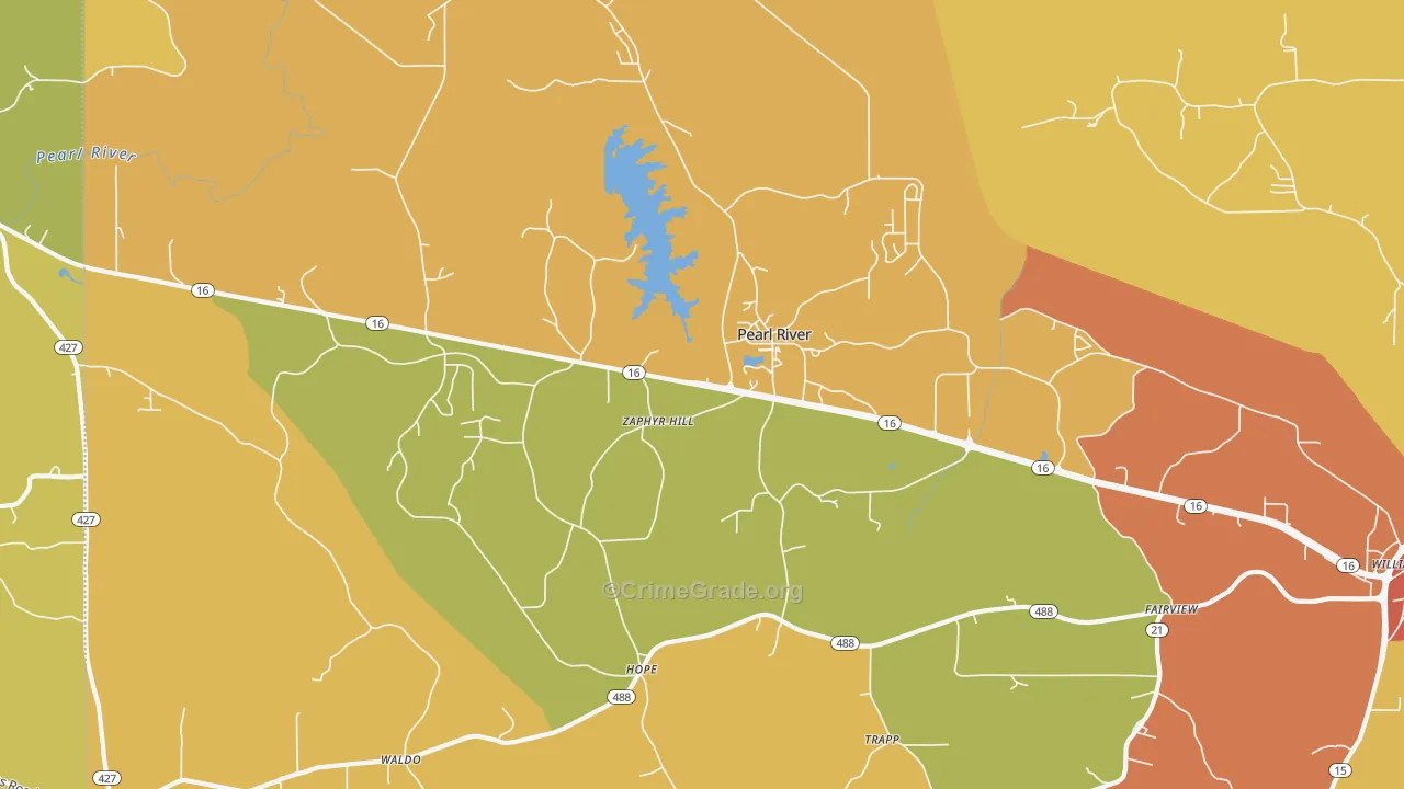 Pearl River, MS Map of Robbery Rates