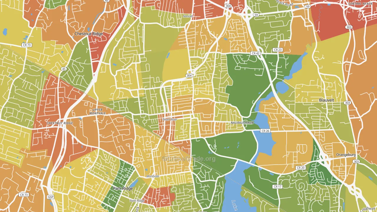 Pearl River, NY Map of Robbery Rates