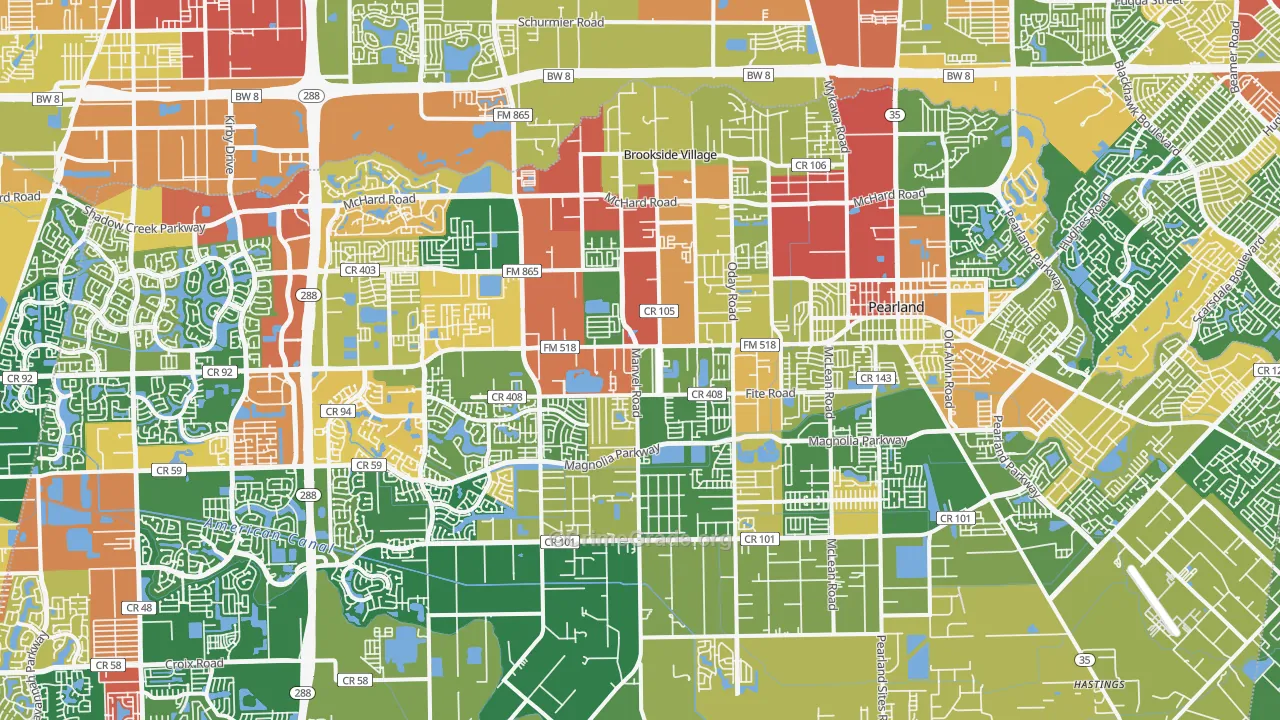 Pearland, TX Map of Robbery Rates