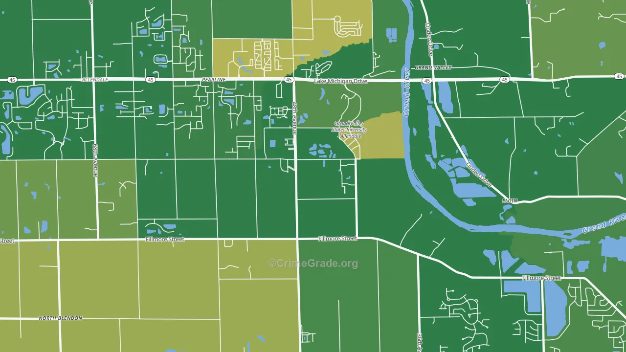 Pearline, MI Map of Robbery Rates