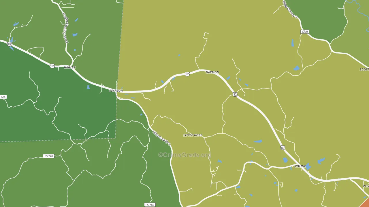 Pearson, AL Map of Robbery Rates