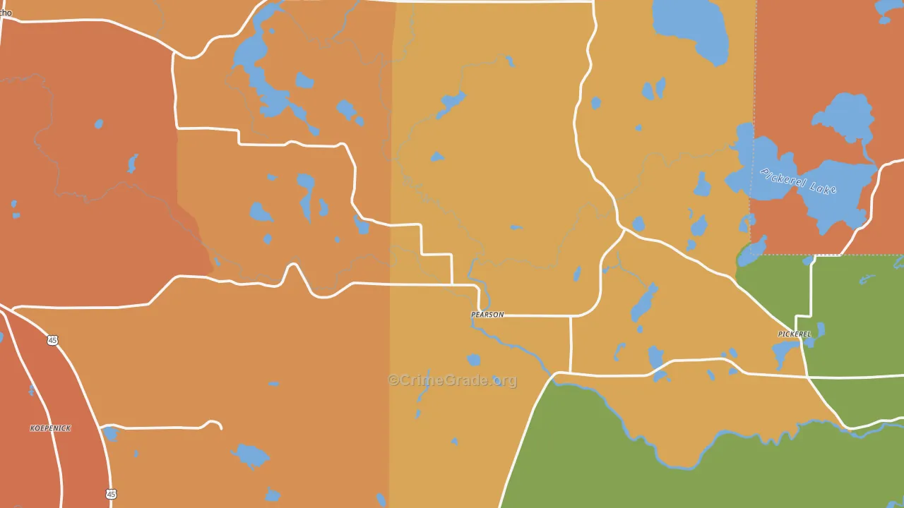 Pearson, WI Map of Robbery Rates