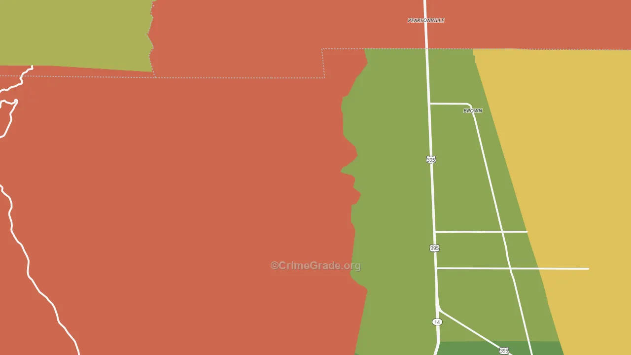 Pearsonville, CA Map of Robbery Rates