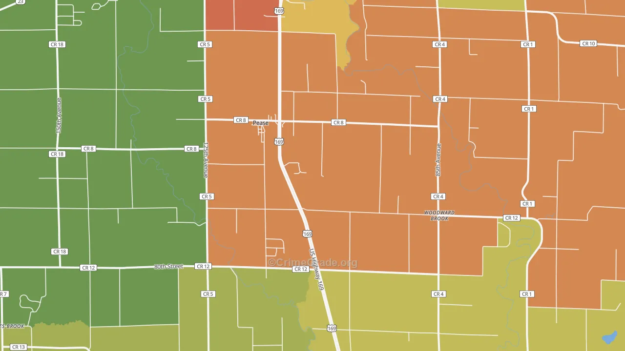 Pease, MN Map of Robbery Rates