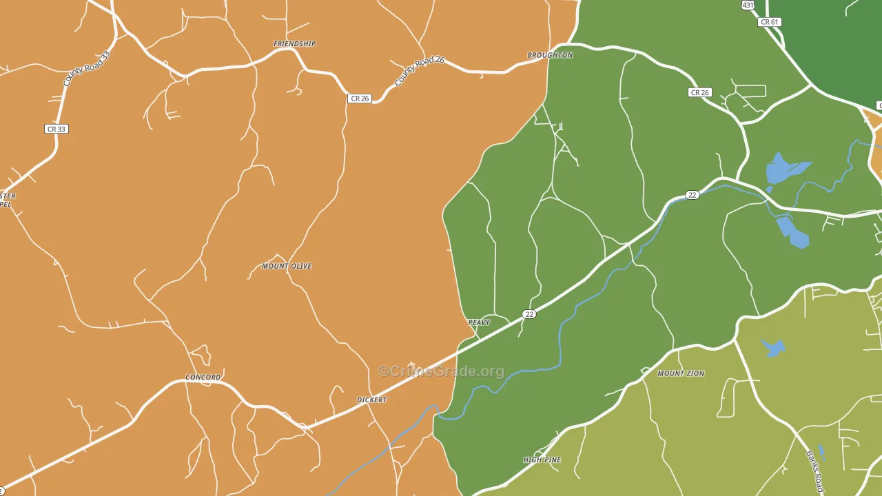 Peavy, AL Map of Robbery Rates