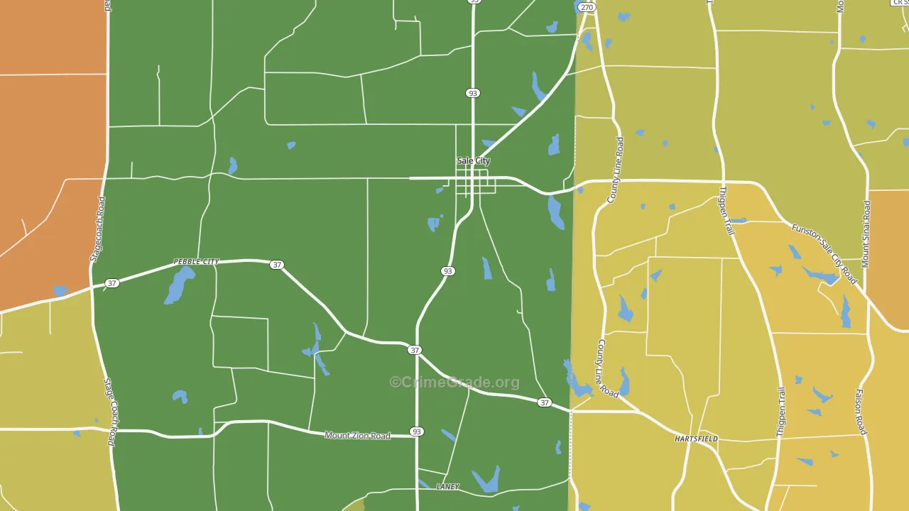 Pebble City, GA Map of Robbery Rates