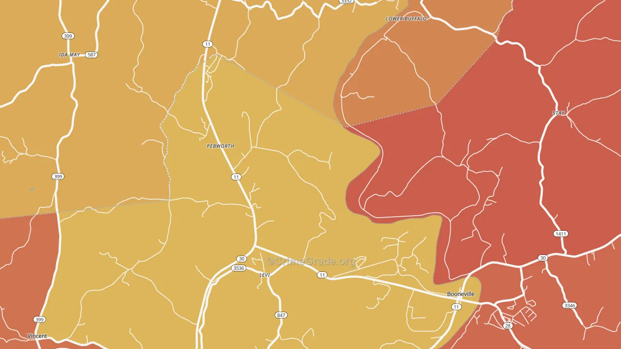 Pebworth, KY Map of Robbery Rates
