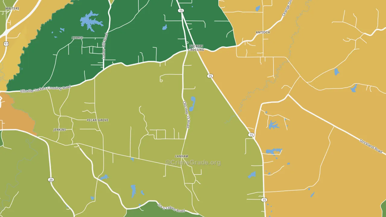 Pecan Grove, MS Map of Robbery Rates