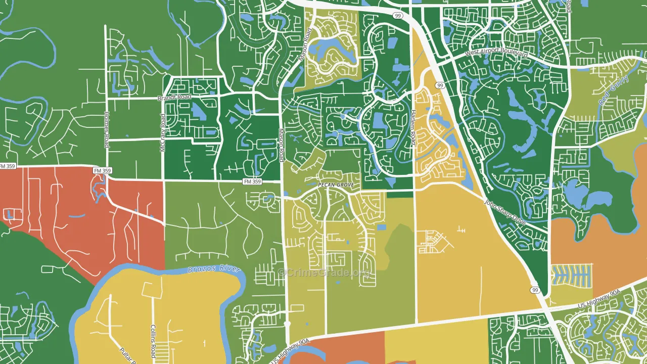 Pecan Grove, TX Map of Robbery Rates