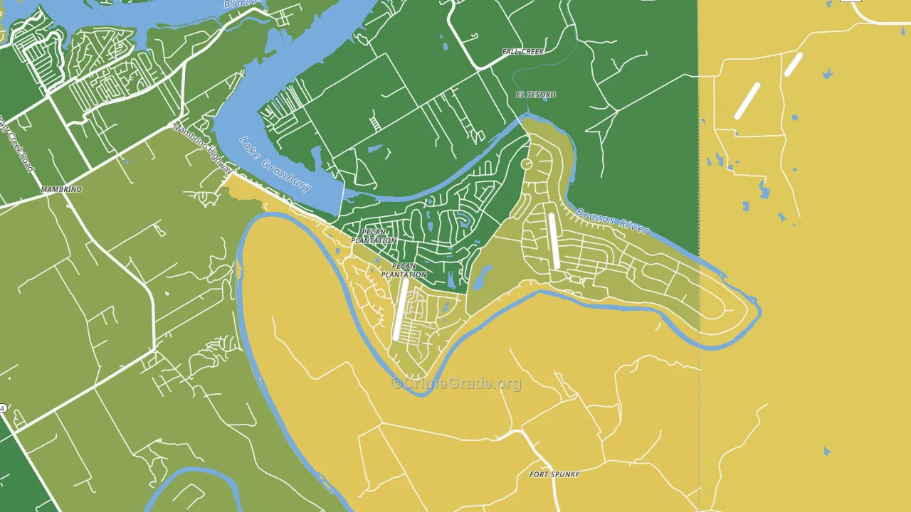 Pecan Plantation, TX Map of Robbery Rates