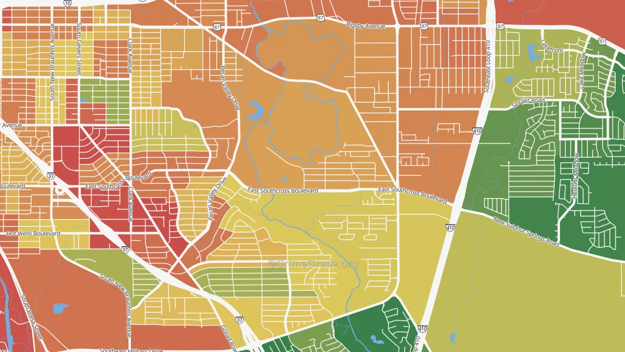 Pecan Valley, San Antonio, TX Map of Robbery Rates