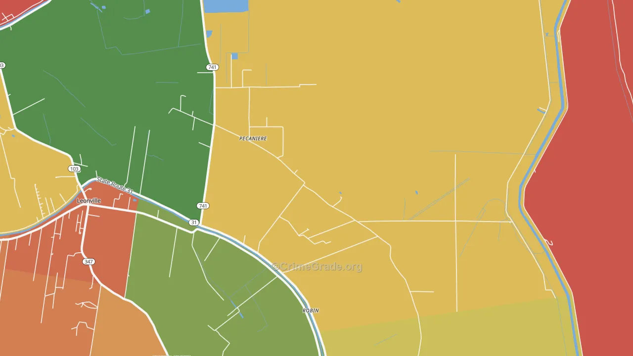 Pecaniere, LA Map of Robbery Rates