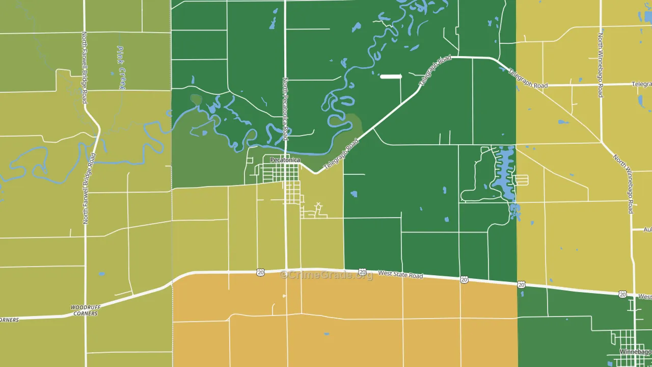 Pecatonica, IL Map of Robbery Rates