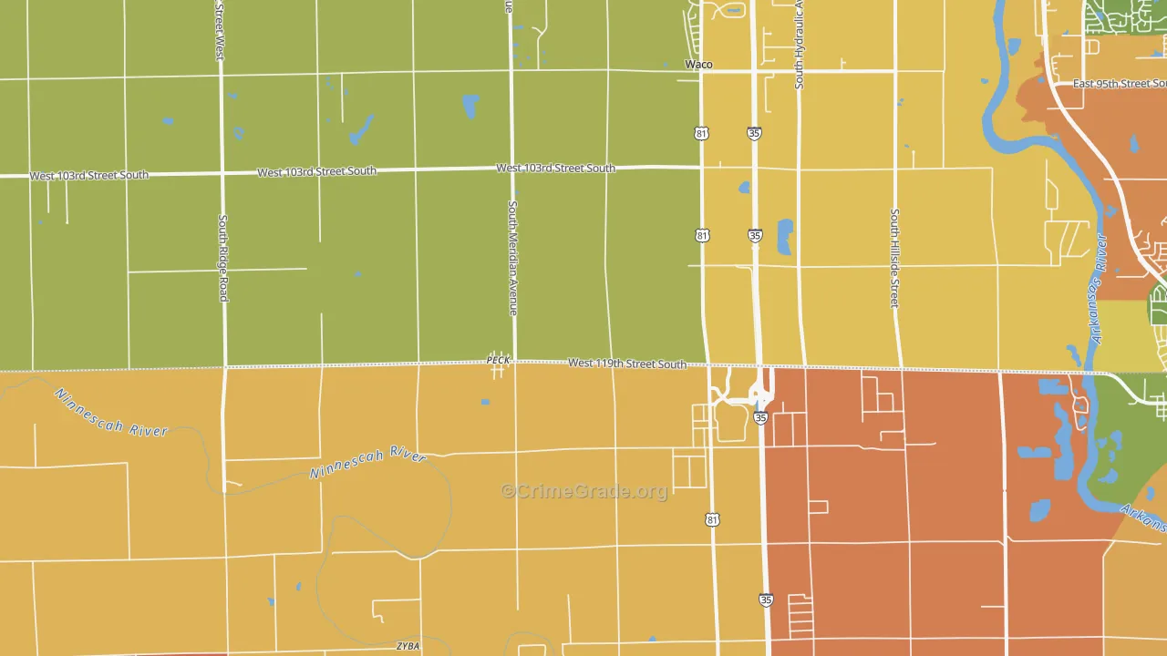 Peck, KS Map of Robbery Rates
